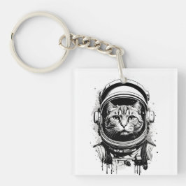 Llavero Gato astronauta blanco y negro