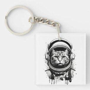 Llavero Gato Astronauta Blanco y Negro