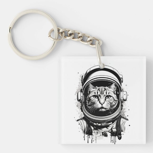 Llavero Gato astronauta blanco y negro (Frente)