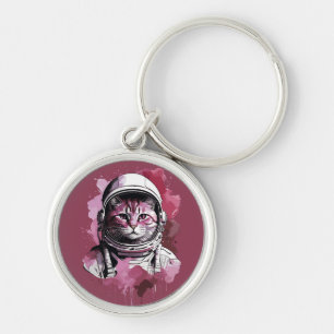 Llavero Gato astronauta de acuarela roja