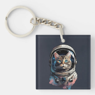 Llavero Gato astronauta en arte acuático espacial