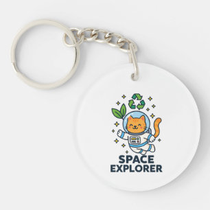 Llavero Gato astronauta naranja atigrado lindo saludando c