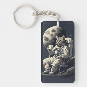 Llavero Gato astronauta tomando una copa de café