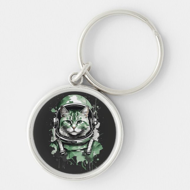 Llavero Gato Astronauta Verde Splash (Frente)
