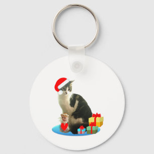 Llavero gato atigrado de Navidad y pequeño ángel adorable