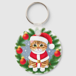 Llavero Gato atigrado lindo con traje de Santa