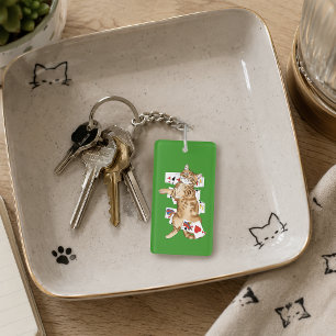 Llavero Gato atigrado naranja divertido jugando cartas de 