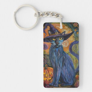 Llavero Gato Azul Ruso Espeluznante Bruja de Halloween Cal