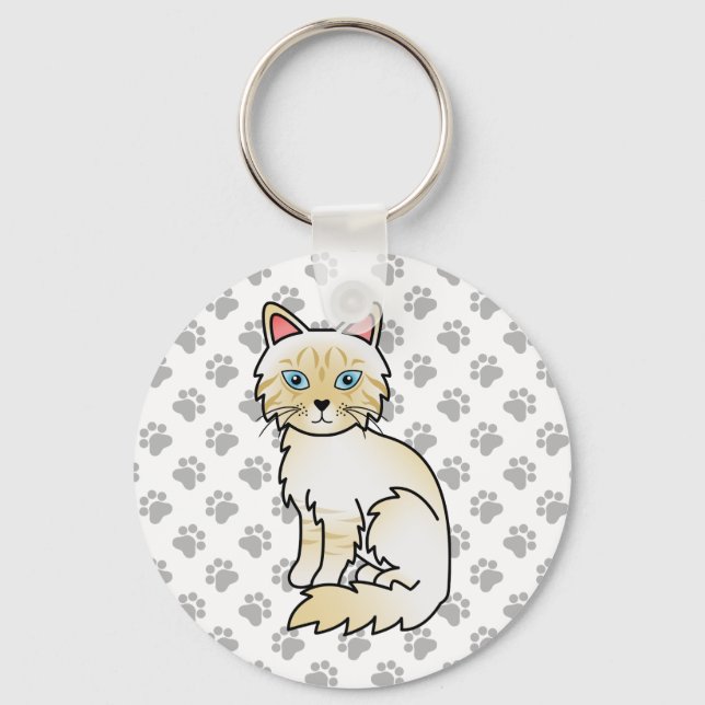 Llavero Gato Birman/Ragdoll atigrado de punta crema & Pata (Anverso)