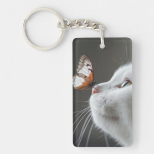 Llavero Gato blanco con mariposa