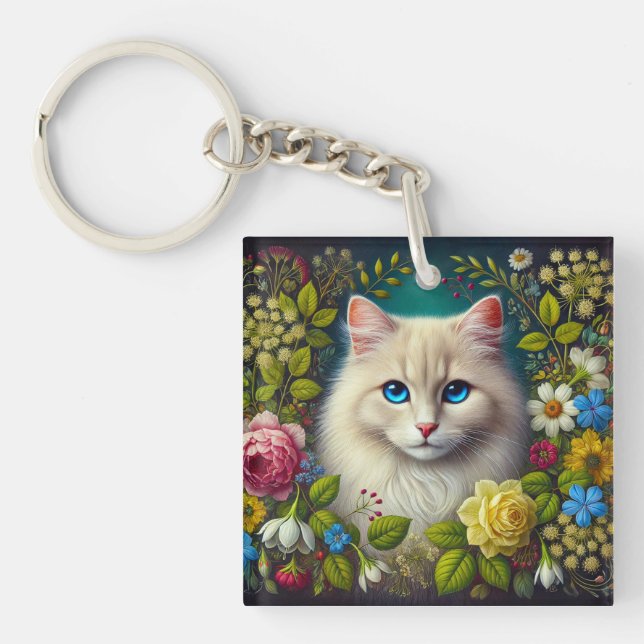 Llavero Gato Blanco Con Ojos Azules (Frente)