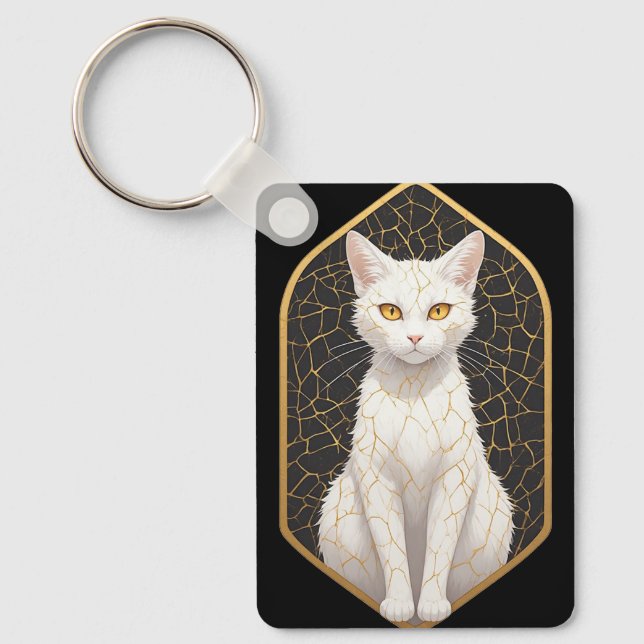 Llavero Gato Blanco Con Patrón Kintsugi 🐾 (Anverso)