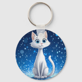 Llavero Gato blanco encantador con grandes ojos azules