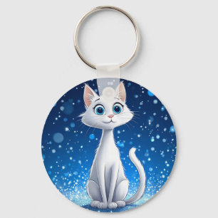 Llavero Gato blanco encantador con grandes ojos azules