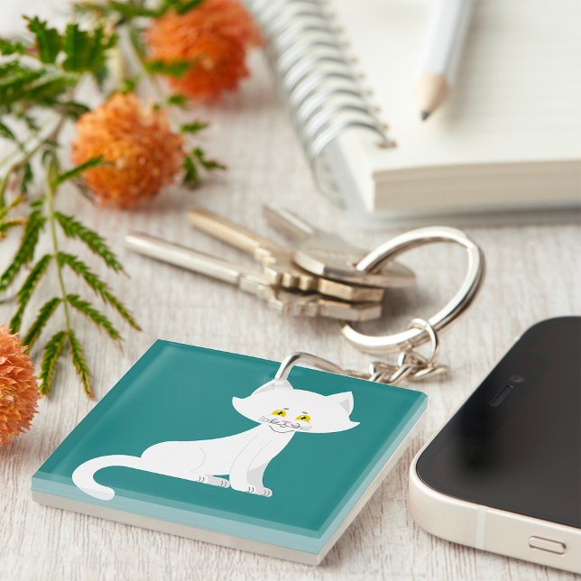 Llavero Gato Blanco Gatito Minimalista (Subido por el creador)