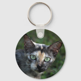 Llavero Gato blanco gris marrón con ojos verdes