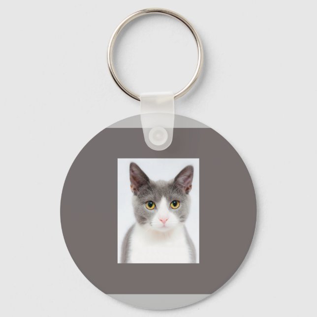 Llavero Gato blanco grisato grisáceo lindo (Anverso)