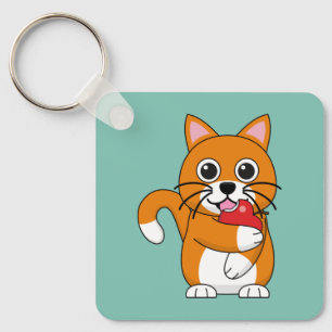 Llavero Gato blanco Naranja lindo comiendo Personalizado d