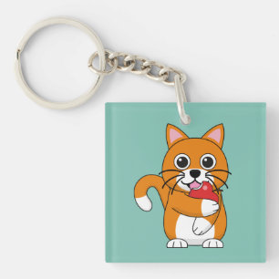 Llavero Gato blanco Naranja lindo comiendo Personalizado d