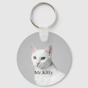 Llavero Gato Blanco Nombre de Mascota Personalizado – Retr
