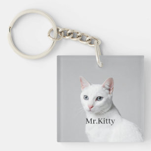 Llavero Gato Blanco Nombre de Mascota Personalizado – Retr