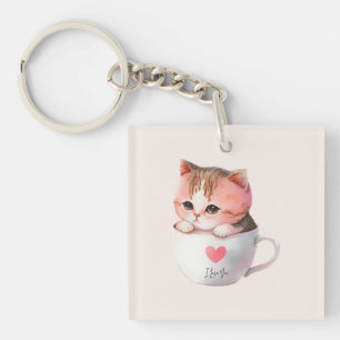 Llavero Gato blanco-rosado en una taza de té (2)