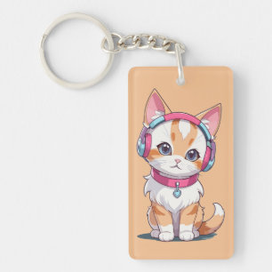 Llavero Gato Bonito con Auriculares Chic