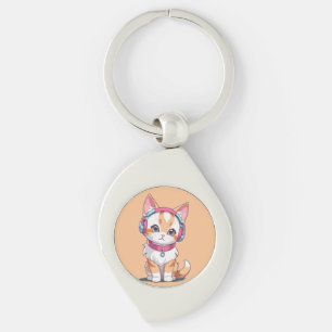 Llavero Gato Bonito con Auriculares Chic