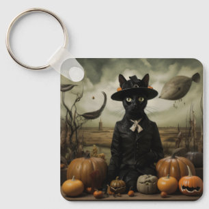 Llavero Gato Bruja con Calabazas 