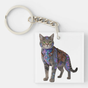 Llavero Gato Circuito Cyberpunk – Bestia Tech Neon