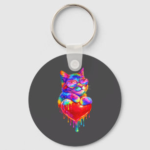 Llavero Gato Colorido Sosteniendo Corazón Goteo Kit Día de
