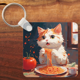 Llavero Gato comiendo espagueti