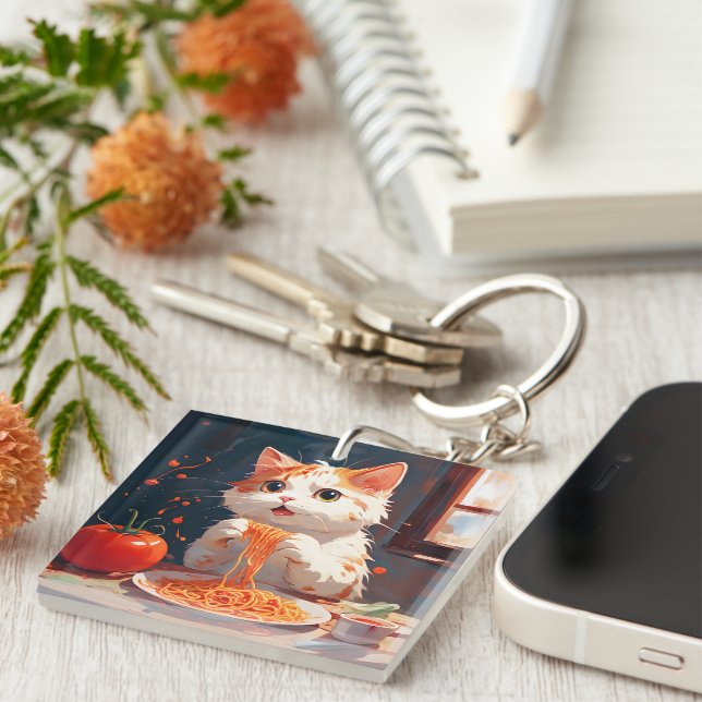 Llavero Gato comiendo espagueti (Frente Derecha)