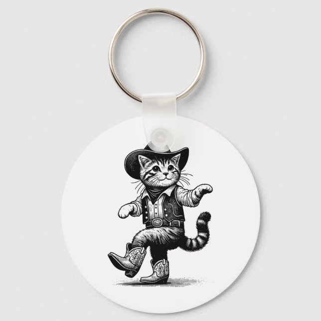 Llavero Gato Con Gorra De Vaquero Y Boots Cowgirl Western  (Anverso)