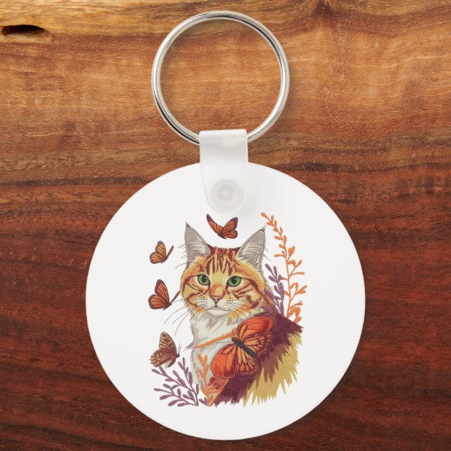 Llavero Gato con mariposas monarcas (Anverso)