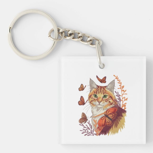 Llavero Gato con mariposas monarcas (Frente)