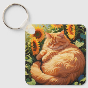 Llavero Gato con Naranja de grasa dormido con girasoles