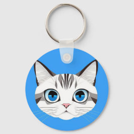 Llavero Gato Con Ojos Azules Sobre Un Fondo Azul Brillante