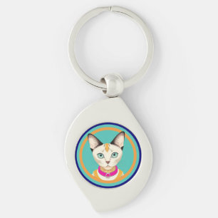 Llavero Gato con ojos impactantes por espejo circular