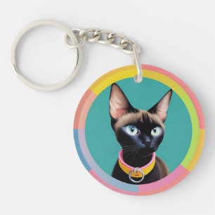 Llavero Gato con ojos impactantes por espejo circular