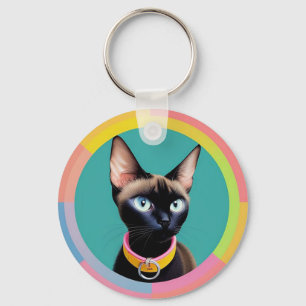 Llavero Gato con ojos impactantes por espejo circular