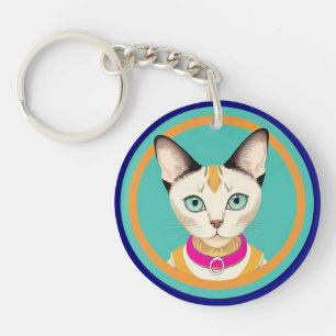 Llavero Gato con ojos impactantes por espejo circular