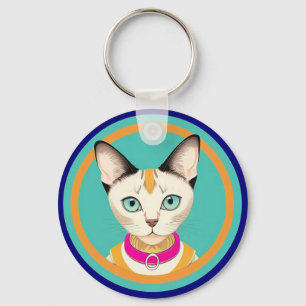 Llavero Gato con ojos llamativos junto a un espejo circula