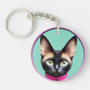 Llavero Gato con ojos llamativos junto a un espejo circula