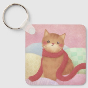 Llavero Gato Con Un Ilustracion Rojo De Carne