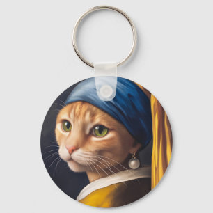 Llavero Gato con una Perla Divertida parodia de Vermeer