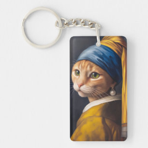 Llavero Gato con una Perla   Divertida parodia de Vermeer