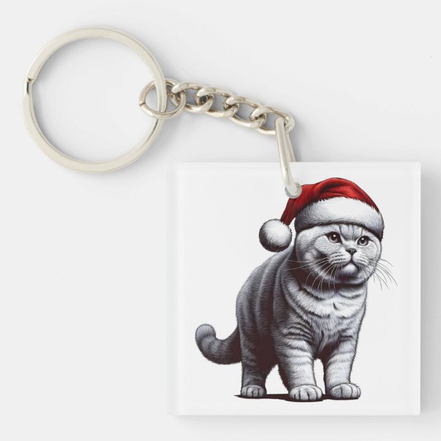 Llavero Gato cortoso navidad británico, Navidad Santa Kitt (Frente)