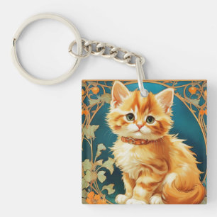 Llavero Gato de Alphonse Mucha Art Nouveau