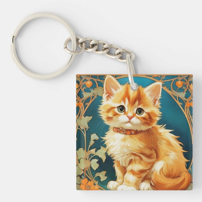 Llavero Gato de Alphonse Mucha Art Nouveau (Frente)